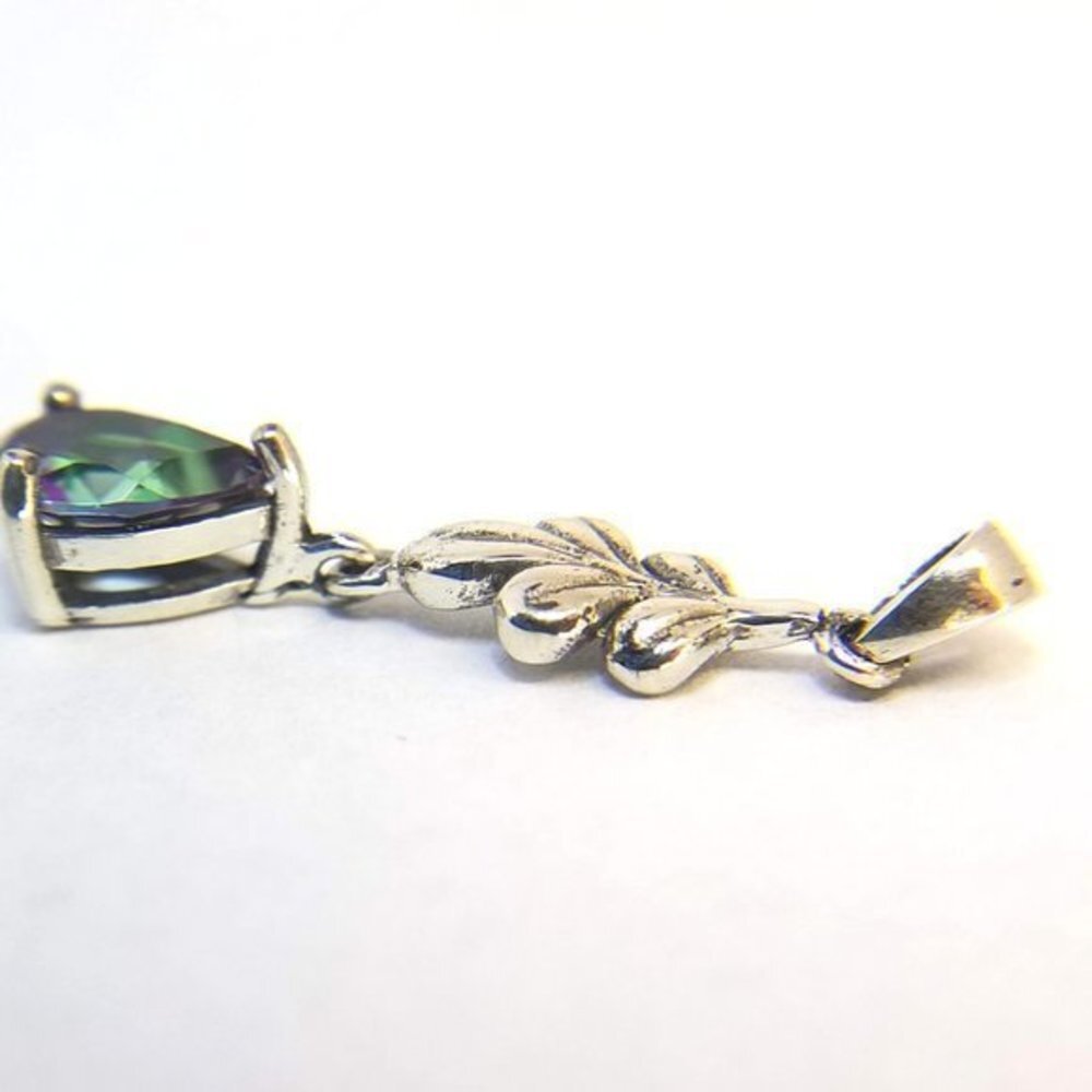 Mystic Fire Topaz Sterling Silver .79 Carat Pear Cut Leaf Drop Pendant (NWT) - Picture 8 of 11